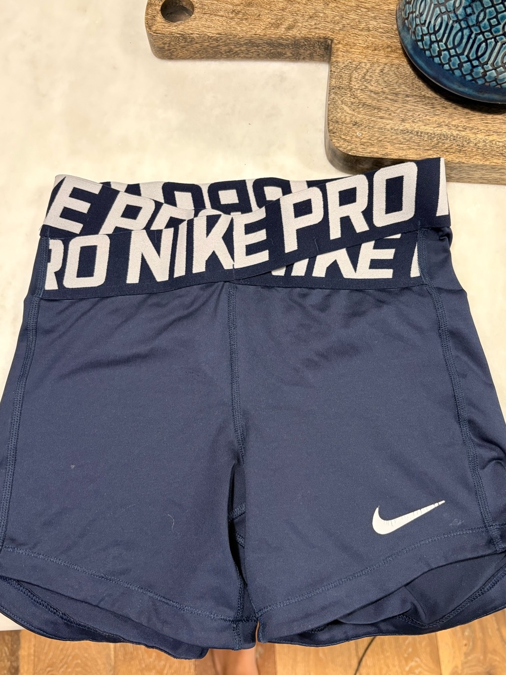 Nike Navy Blue Pro Women's Training Shorts with White Swoosh
